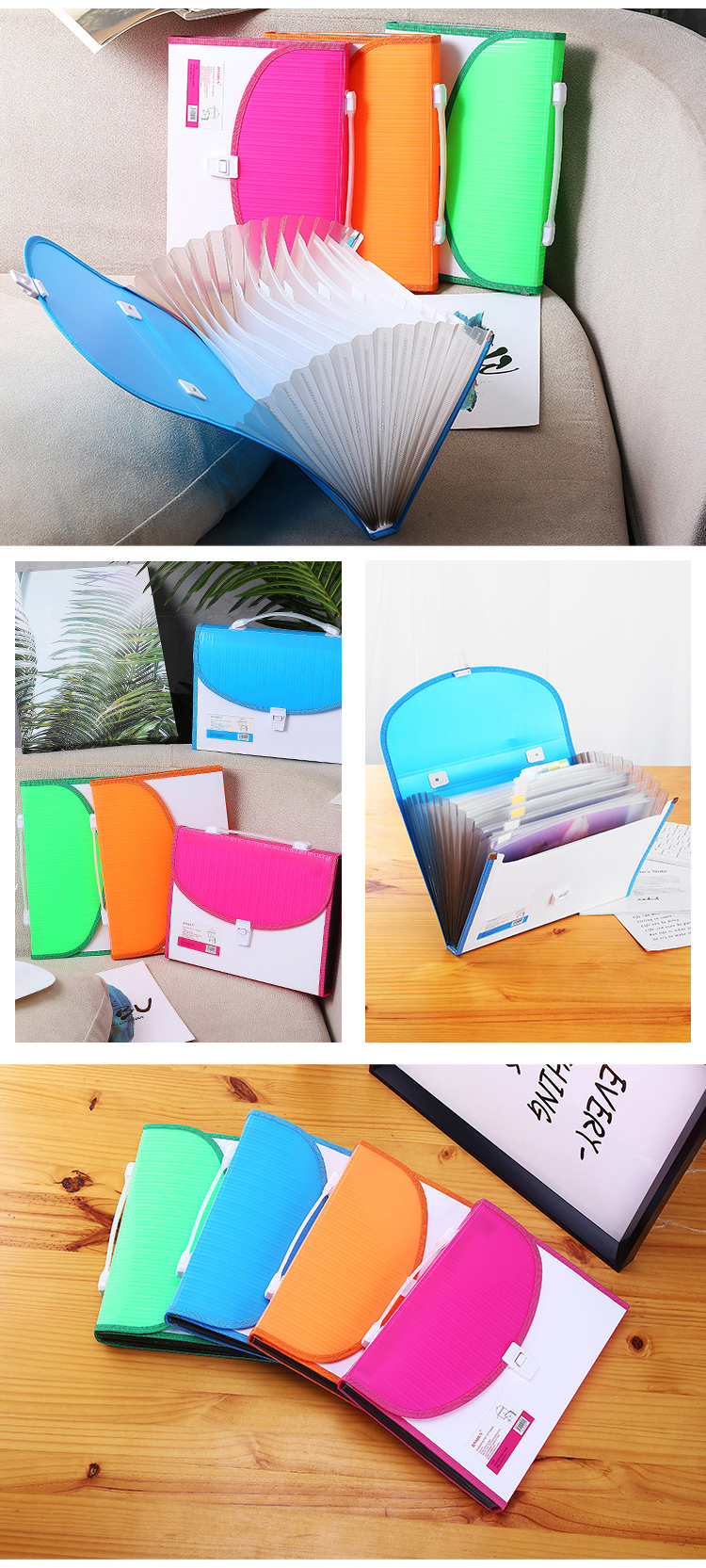 Stationery Organ Bag Student Test Paper Storage Bag A4 Multi-Layer Bright Striped Folder Office Information Bag Large Capacity