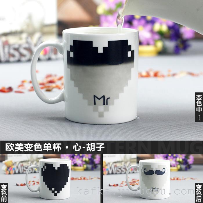 Creative love heat sensitive ceramic color cup China ceramic cup glass thermometer