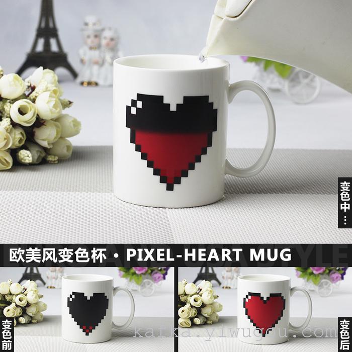 Creative love heat sensitive ceramic color cup China ceramic cup glass thermometer