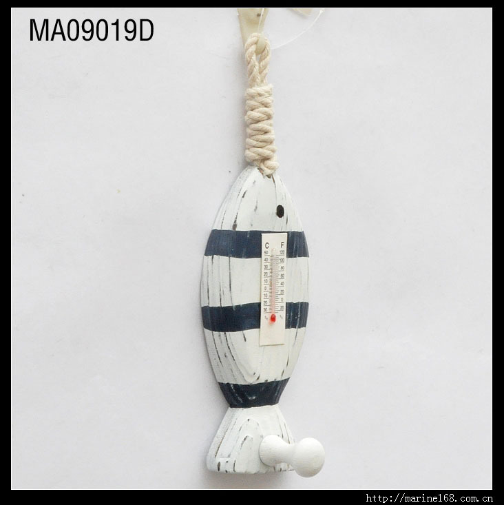 Mediterranean Solid Wood Hook Thermometer Household Pendant Ocean Wall Coat hook MA09019