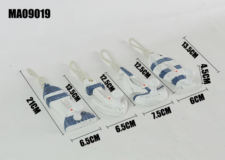 Mediterranean Solid Wood Hook Thermometer Household Pendant Ocean Wall Coat hook MA09019