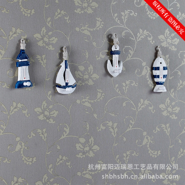 Mediterranean Solid Wood Hook Thermometer Household Pendant Ocean Wall Coat hook MA09019