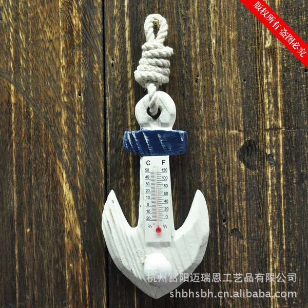 Mediterranean Solid Wood Hook Thermometer Household Pendant Ocean Wall Coat hook MA09019