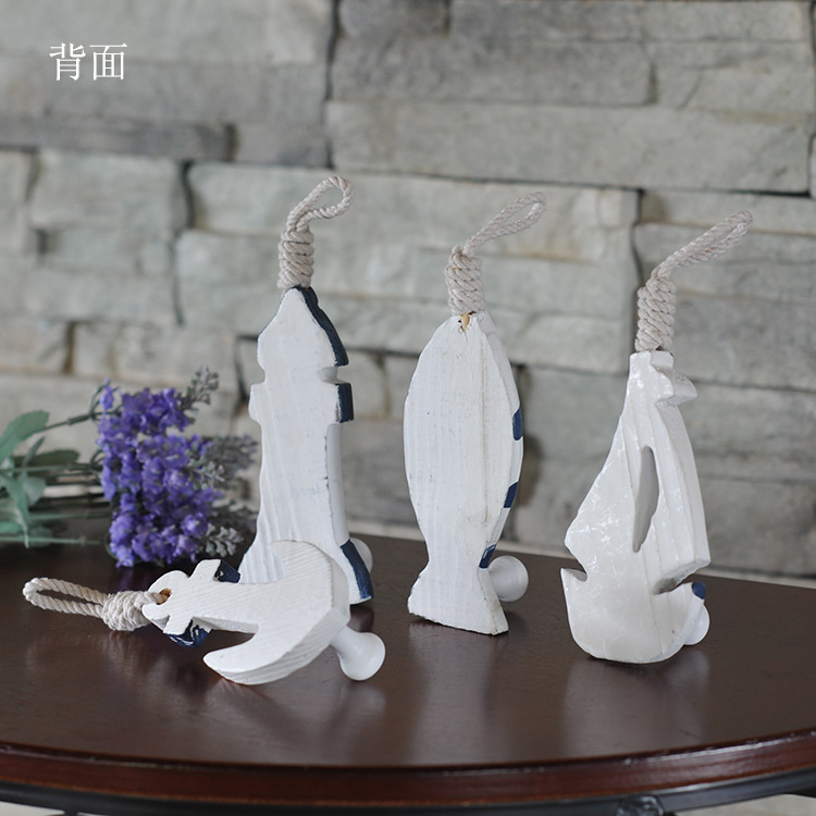 Mediterranean Solid Wood Hook Thermometer Household Pendant Ocean Wall Coat hook MA09019
