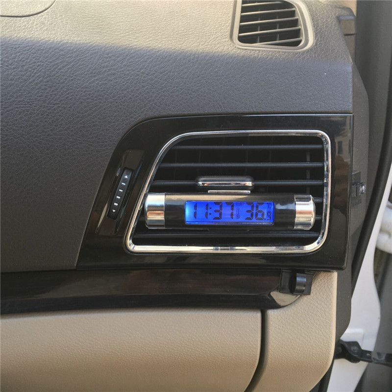 On-board air outlet thermometer electronic clock time LED digital display temperature and back luminous