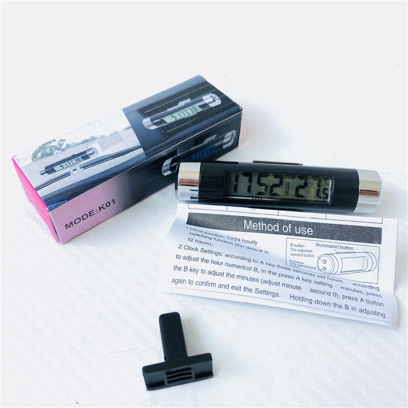 On-board air outlet thermometer electronic clock time LED digital display temperature and back luminous