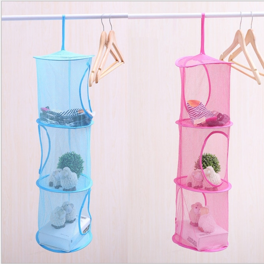 Folding Laundry Basket Three-Layer Basket Cylindrical Hanging Storage Bag