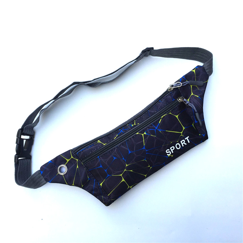 Stylish printed Fanny pack travel bag sports belt outdoor hiking camping equipment running mobile phone key storage bag