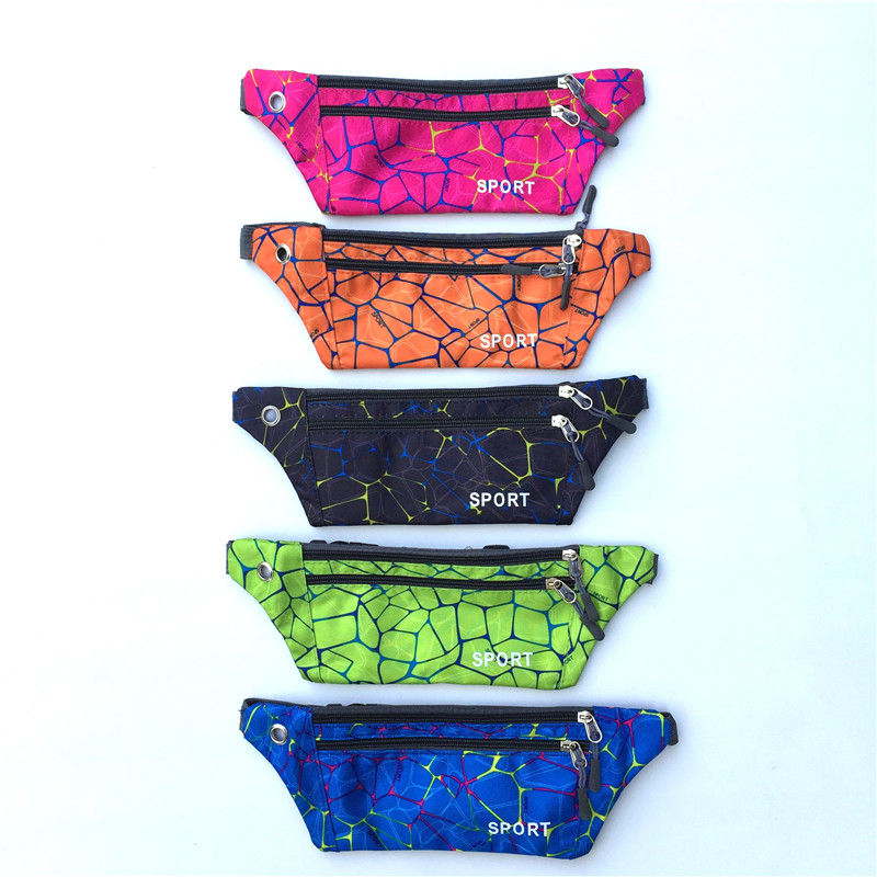 Stylish printed Fanny pack travel bag sports belt outdoor hiking camping equipment running mobile phone key storage bag
