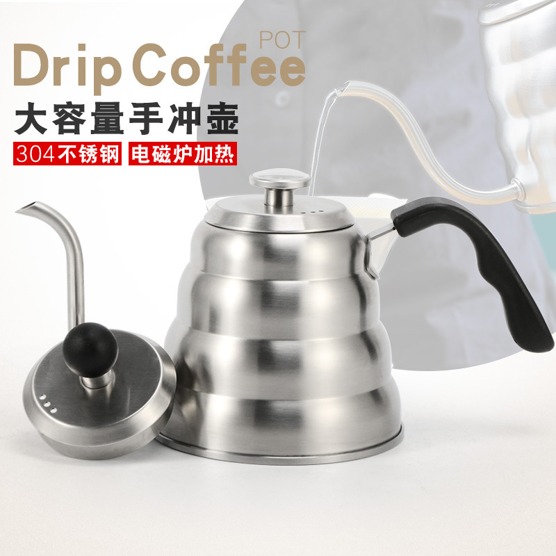 Pot 304 Stainless Steel Hand Wash Pot Fine Mouth Coffee Pot Sanding Large Capacity Thermometer 1l12 NarrowMouth Pot