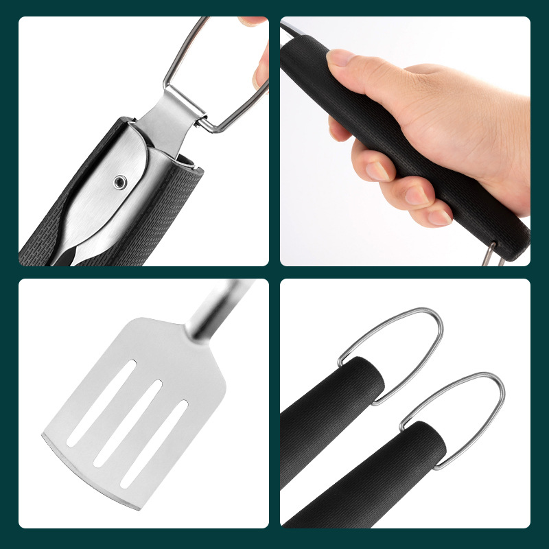 BBQ Plastic Handle Stainless Steel Combination Barbecue Fork Shovel Clip ThreePiece Set Accessories Barbecue Tools