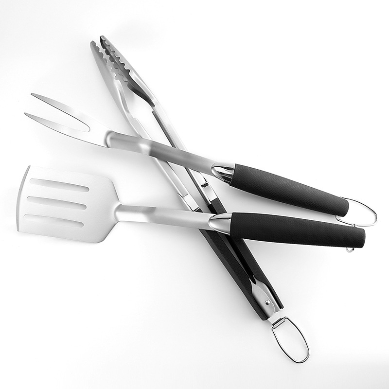 BBQ Plastic Handle Stainless Steel Combination Barbecue Fork Shovel Clip ThreePiece Set Accessories Barbecue Tools