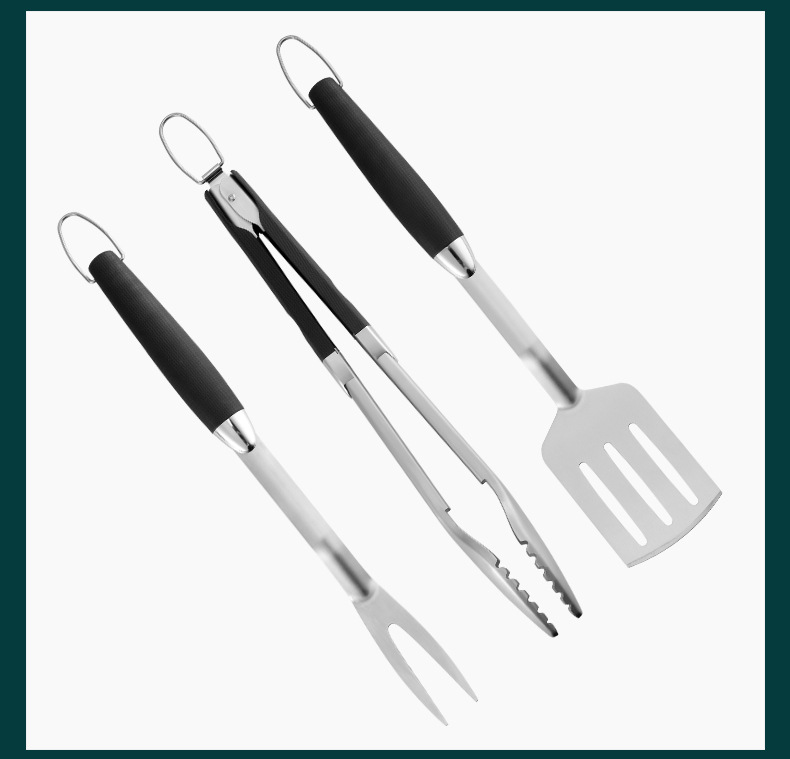 BBQ Plastic Handle Stainless Steel Combination Barbecue Fork Shovel Clip ThreePiece Set Accessories Barbecue Tools
