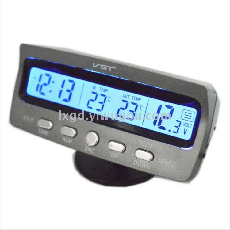 VST-7045V Car Electronic Clock Voltmeter Indoor and Outdoor Thermometer Three-in-One Alarm Clock LCD Backlight