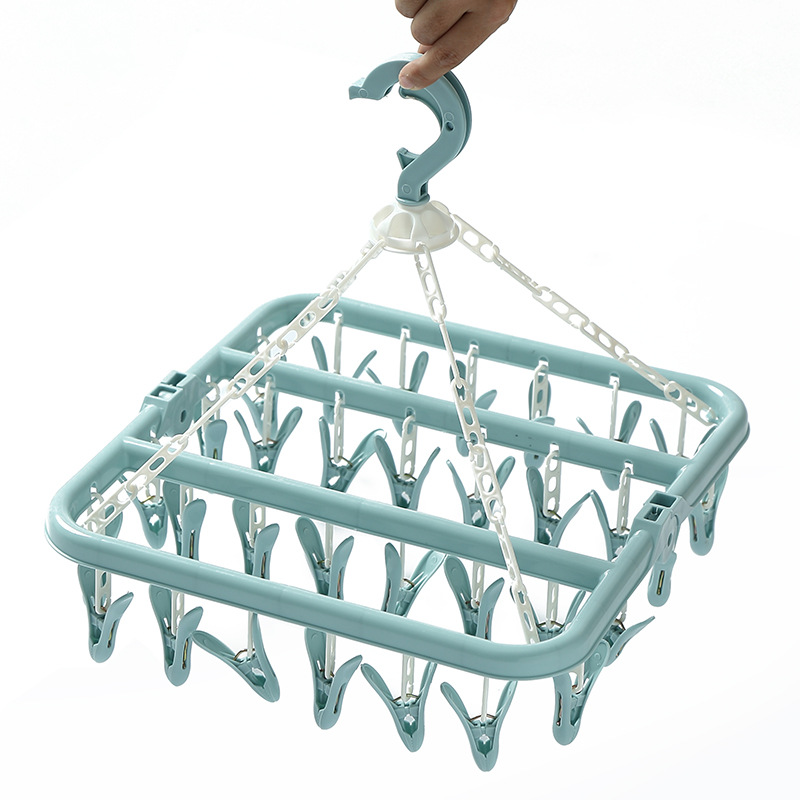 Multifunctional Clothes Hanger Underwear Panty Socks Drying Rack Plastic round Folding Square Windproof Clip