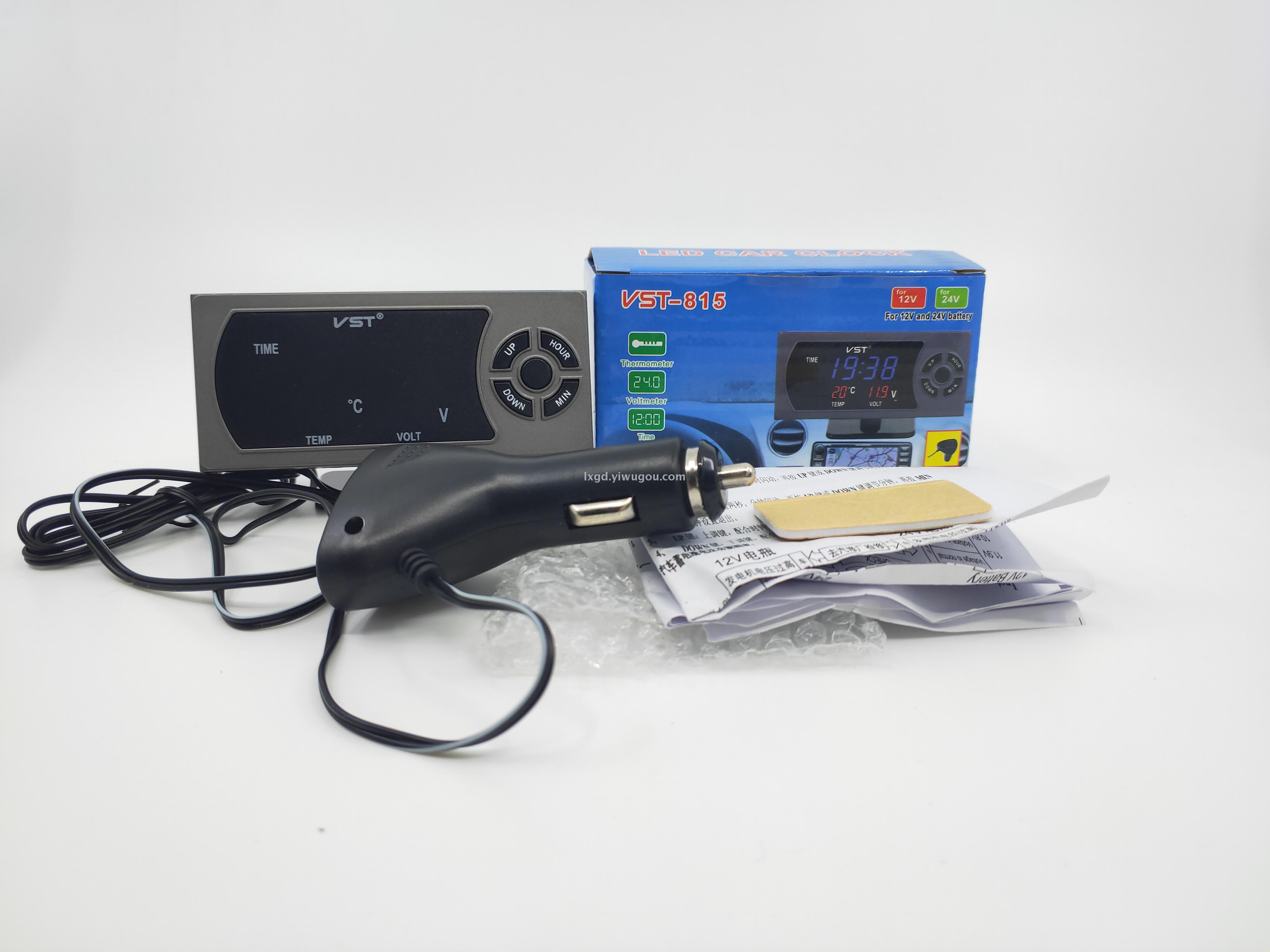 VST-815 Multi-Function Car Electronic LED Clock Voltmeter Indoor and Outdoor Thermometer Three-in-One