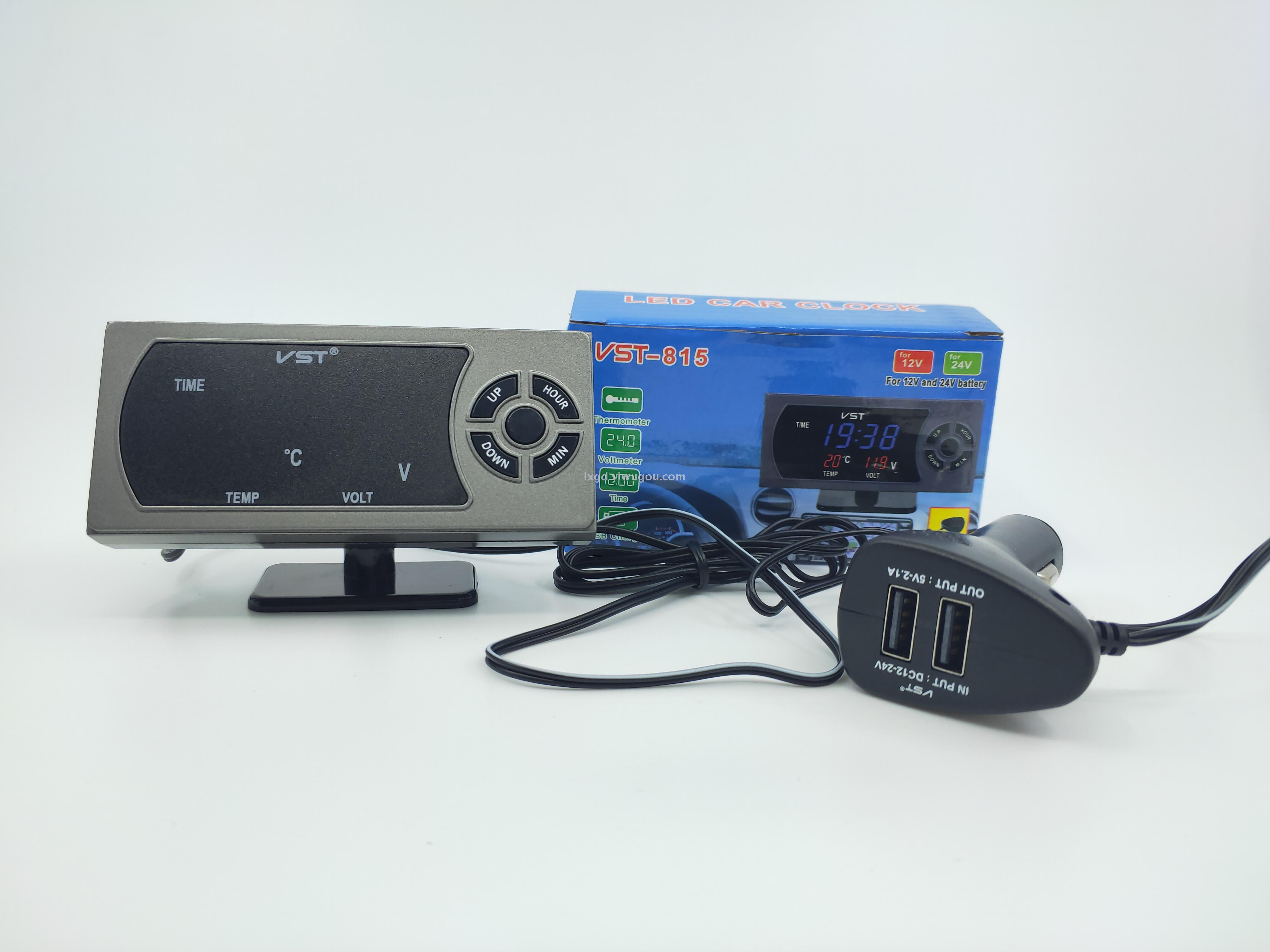 VST-815 Multi-Function Car Electronic LED Clock Voltmeter Indoor and Outdoor Thermometer Three-in-One