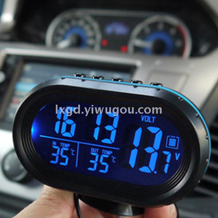VST-7009V Car Electronic Clock Voltmeter Indoor and Outdoor Thermometer Three-in-One LED Backlit Alarm Clock Function
