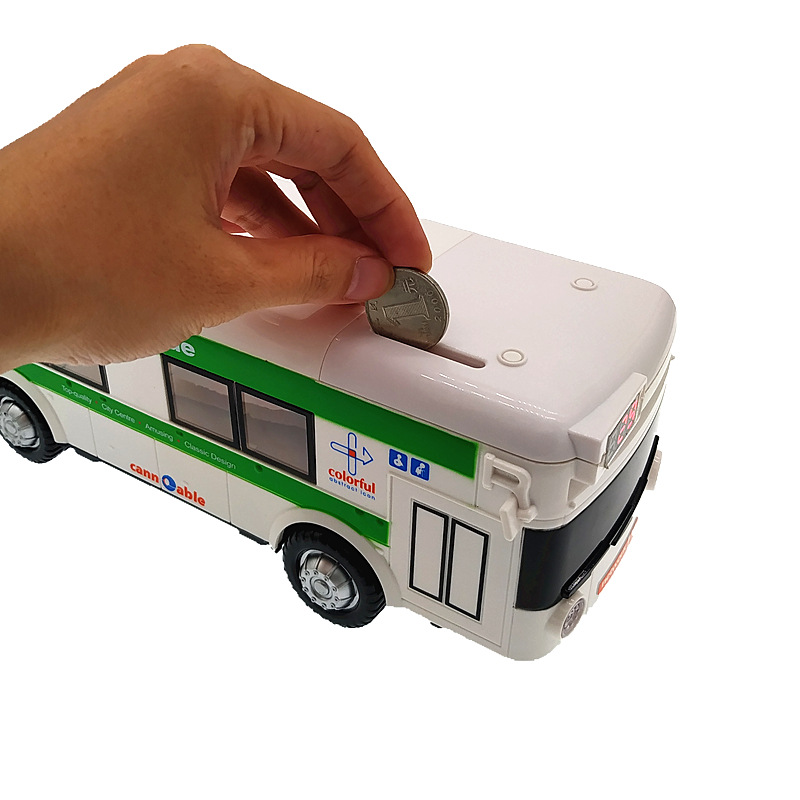 Bus Coin Bank Children&#039;s Car Bus Light Password Suitcase Automatic Roll Money Creative Trending Fall Protection Strap Thermometer