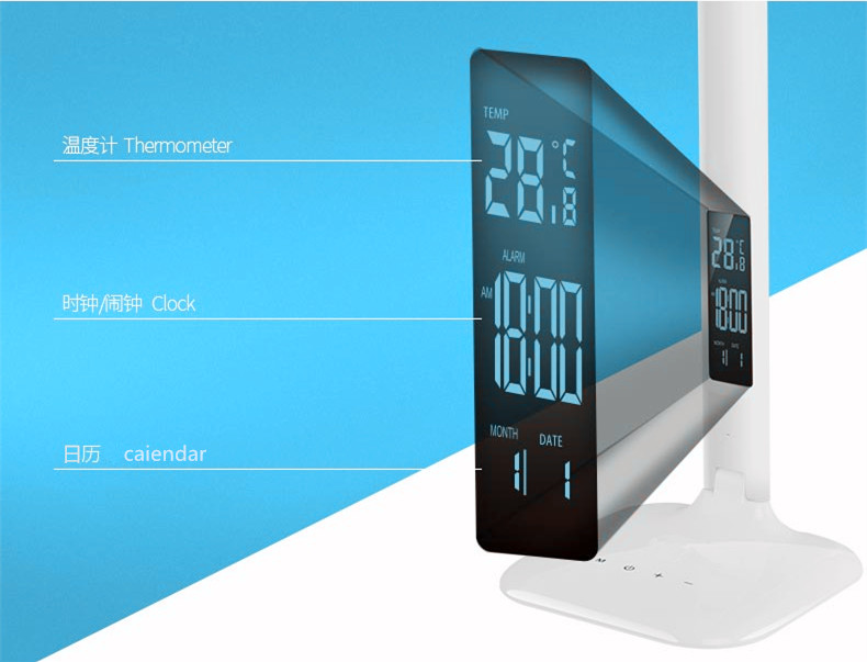 LED eye protection desk lamp with time calendar thermometer learning office gift lamp