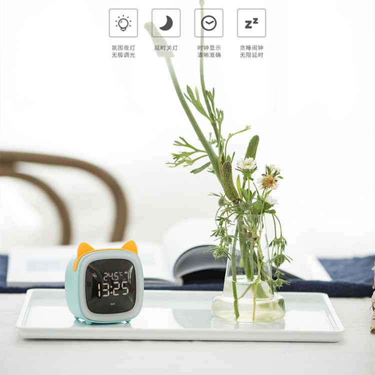 Cute pet TV night light alarm clock LED with thermometer multi-function clock bedside lamp multi-function snooze clock