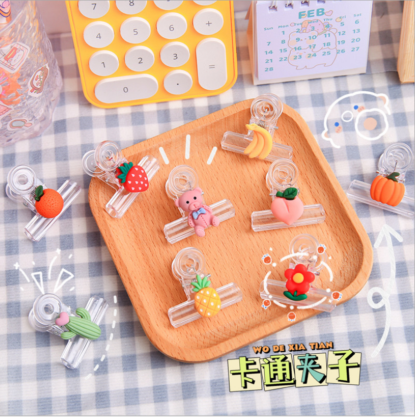 Transparent Clip Student Test Paper Clip Cartoon Plastic Clip Snack Seal Clip Binding Ticket Holder Long Tail Clip