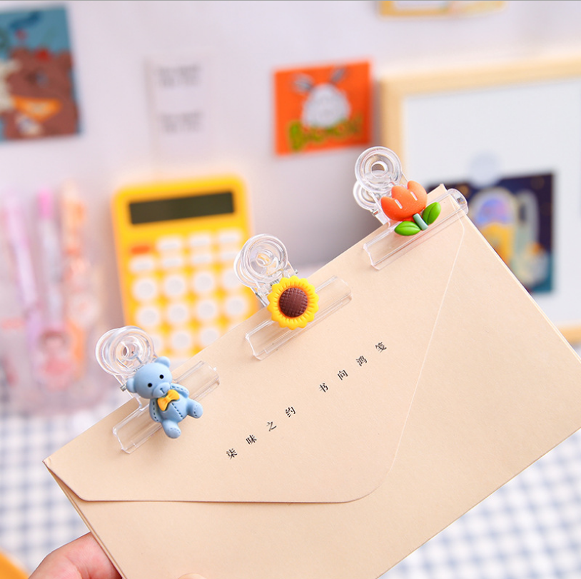 Transparent Clip Student Test Paper Clip Cartoon Plastic Clip Snack Seal Clip Binding Ticket Holder Long Tail Clip