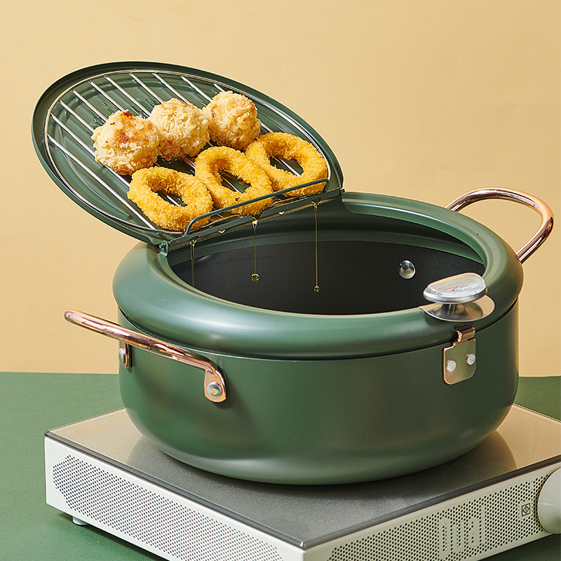 Deep Frying Pan with Lid Temperature Control Japanese Style Tempura Small Deep Frying Pan with Thermometer Induction Cooker Universal Factory Direct Supply