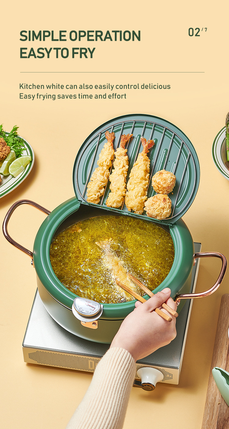 Deep Frying Pan with Lid Temperature Control Japanese Style Tempura Small Deep Frying Pan with Thermometer Induction Cooker Universal Factory Direct Supply Deep Frying Pan with Lid Temperature Control Japanese Style Tempura Small Deep Frying Pan with Thermometer Induction Cooker Universal Factory Direct Supply