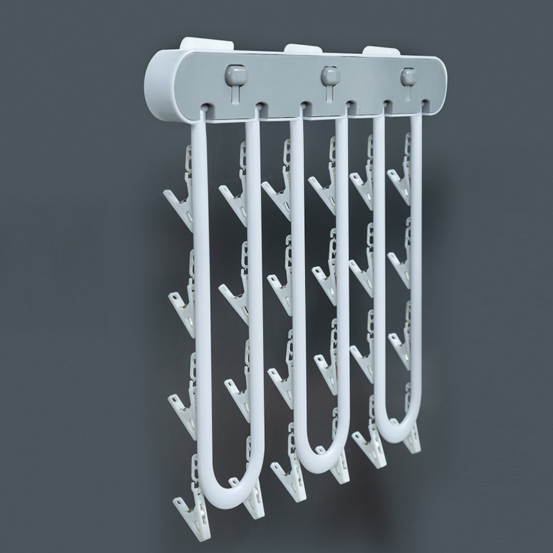 Cross-Border Multi-Functional Folding Socks Rack Drying Pants Drying Hook Plastic Clip Children&#039;s Hanger Punch-Free Wall Hanger