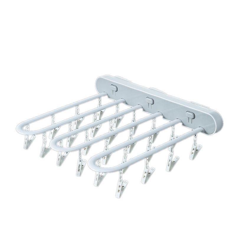 Cross-Border Multi-Functional Folding Socks Rack Drying Pants Drying Hook Plastic Clip Children&#039;s Hanger Punch-Free Wall Hanger