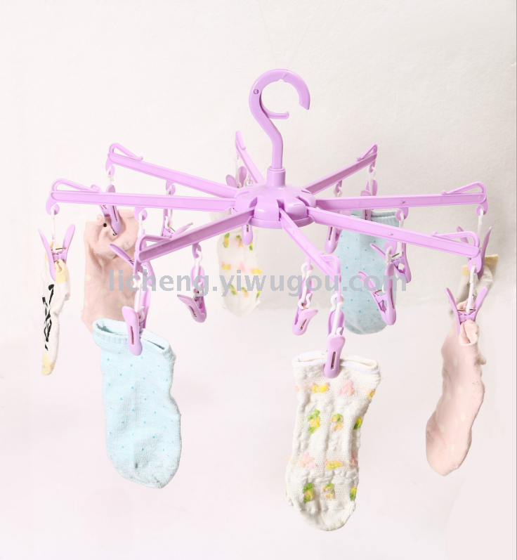 Windproof plastic clip drying rack folding travel portable hanger rack plastic hanger