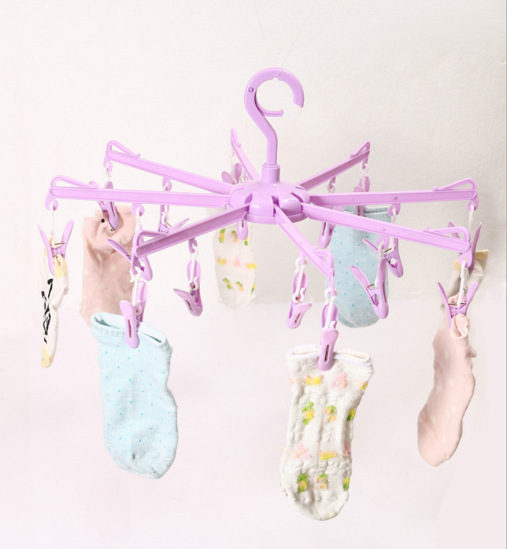 Windproof plastic clip drying rack folding travel portable hanger rack plastic hanger