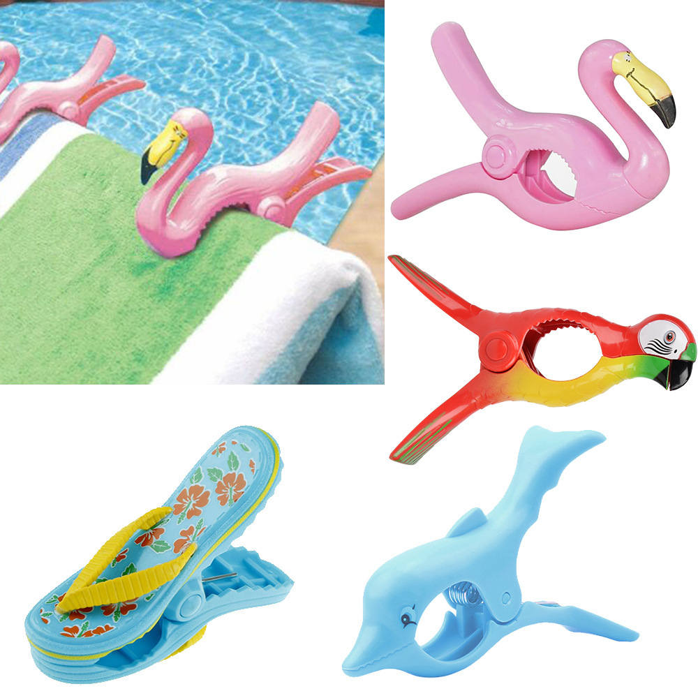 plastic clip Plastic Cute Animal Flamingo Dolphin Parrot Sun Chair Beach Towel Windproof Clip Towel Clamp