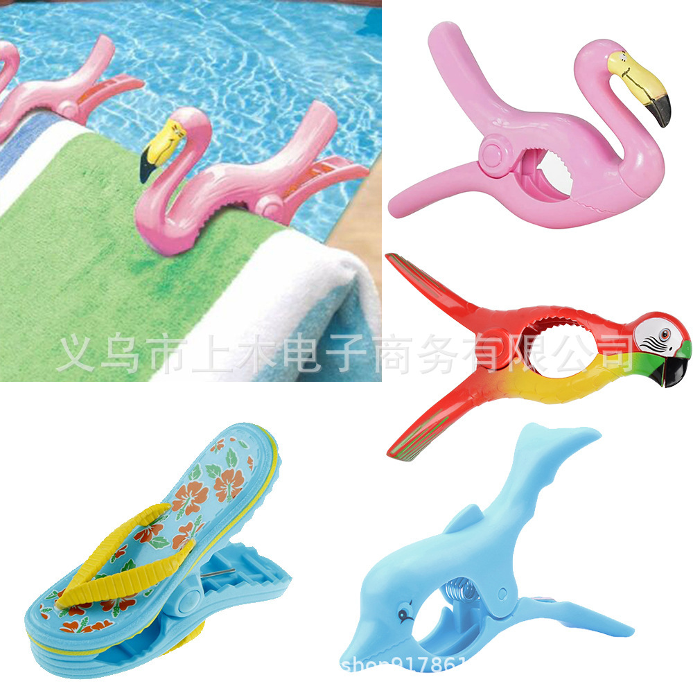 plastic clip Plastic Cute Animal Flamingo Dolphin Parrot Sun Chair Beach Towel Windproof Clip Towel Clamp