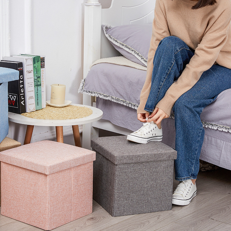 Simple Fabric Storage Stool Folding Shoe Changing Stool Footstool Can Sit Covered Storage Box Stool Custom