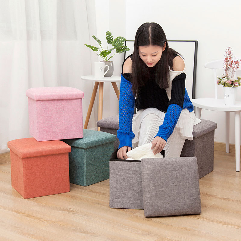 Simple Home Multi-Functional Creative Storage Stool Fabric Cotton and Linen Sofa Footstool Folding Storage Stool
