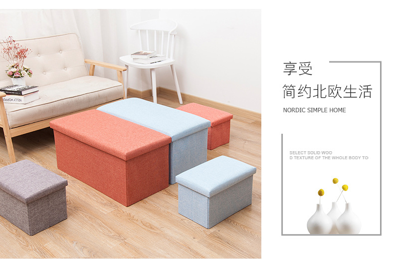 Simple Home Multi-Functional Creative Storage Stool Fabric Cotton and Linen Sofa Footstool Folding Storage Stool