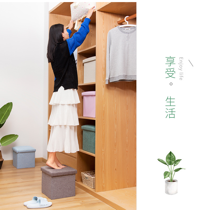 Simple Home Multi-Functional Creative Storage Stool Fabric Cotton and Linen Sofa Footstool Folding Storage Stool