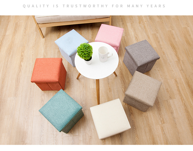 Simple Home Multi-Functional Creative Storage Stool Fabric Cotton and Linen Sofa Footstool Folding Storage Stool