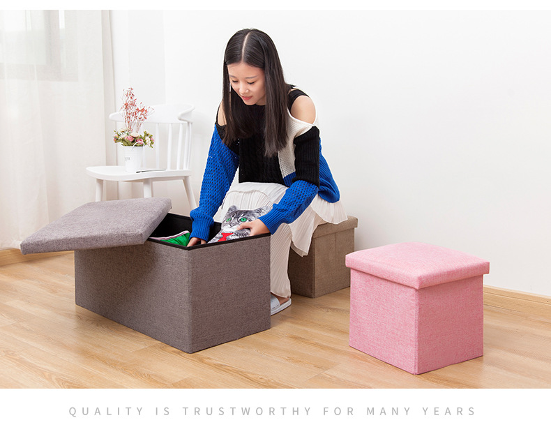 Simple Home Multi-Functional Creative Storage Stool Fabric Cotton and Linen Sofa Footstool Folding Storage Stool
