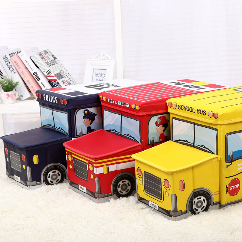 Square Folding Children&#039;s Storage Stool Storage Box Non-Woven Car Storage Stool Finishing Cartoon Toy Storage Box