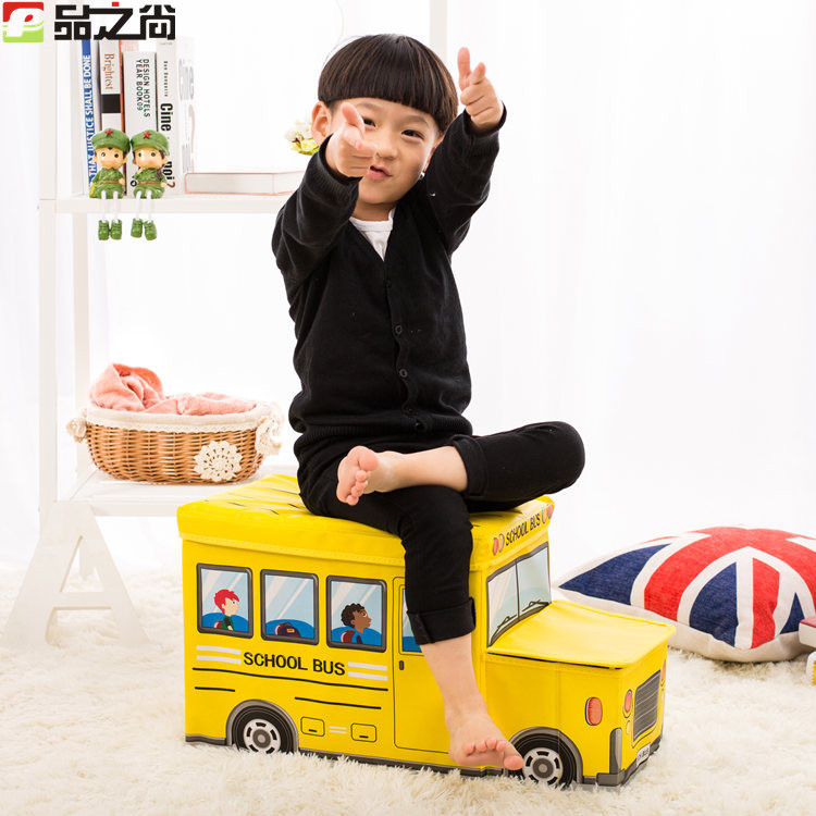 Square Folding Children&#039;s Storage Stool Storage Box Non-Woven Car Storage Stool Finishing Cartoon Toy Storage Box