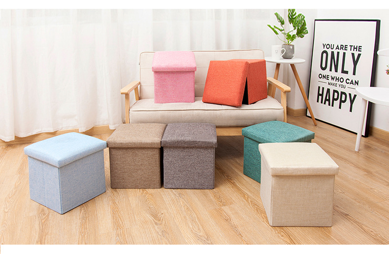 Home Multifunctional Creative Storage Stool Fabric Cotton and Linen Sofa Shoe Changing Bench Folding Storage Stool