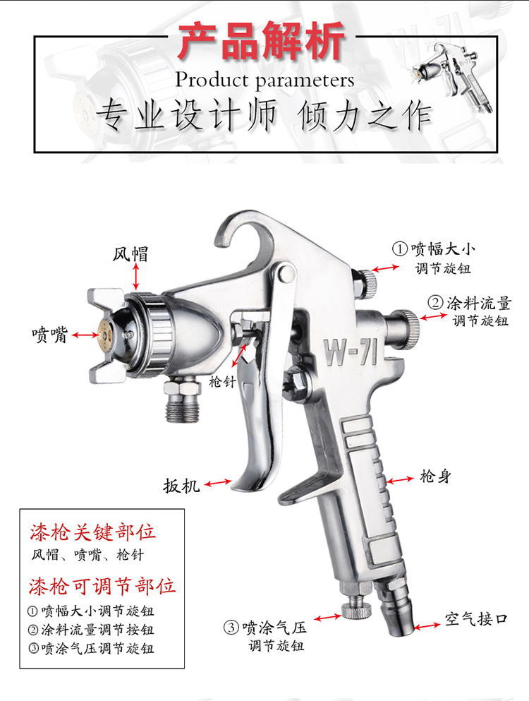 Dry Paint W71 Spray Gun Upper and Lower Pot Sprayer Paint Spray Gun Household Spraying Gun Pneumatic Tools Wholesale
