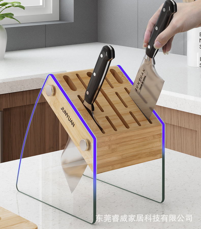 Kitchen Appliance Storage Holder Glass Bamboo Knife Holder Floor Storage Rack Knife Holder Punch-Free Knife Storage Rack