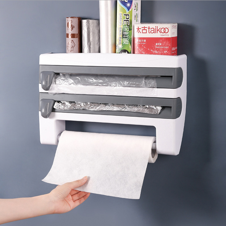 Kitchen clingfilm storage rack with cutter aluminum foil grill paper storage rack Tissue rack towel rack