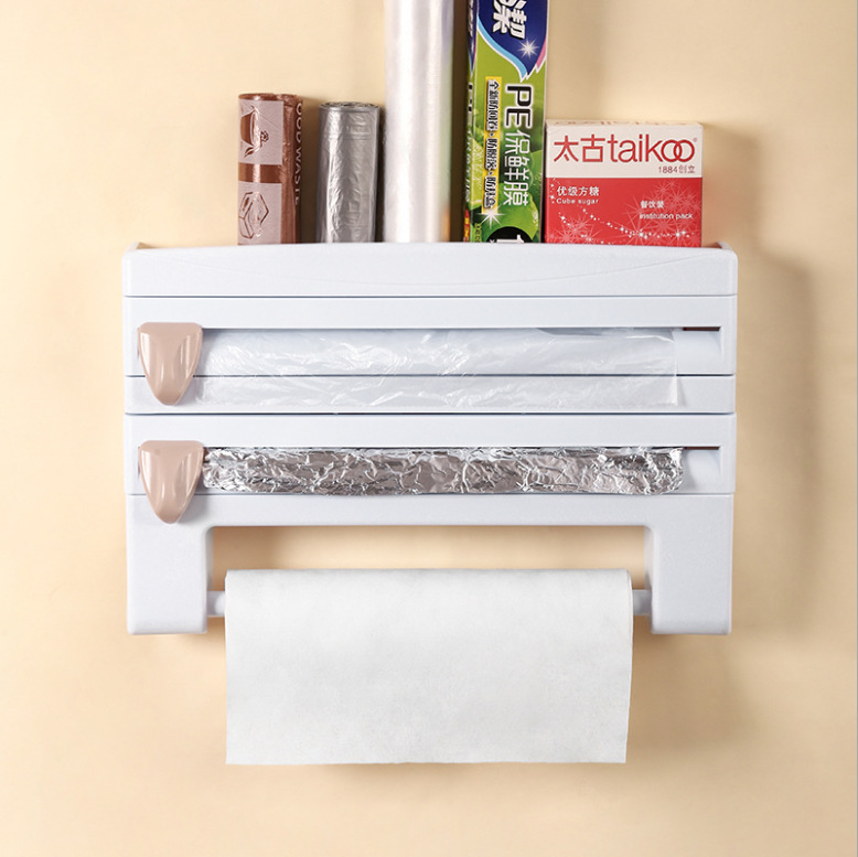 Kitchen clingfilm storage rack with cutter aluminum foil grill paper storage rack Tissue rack towel rack