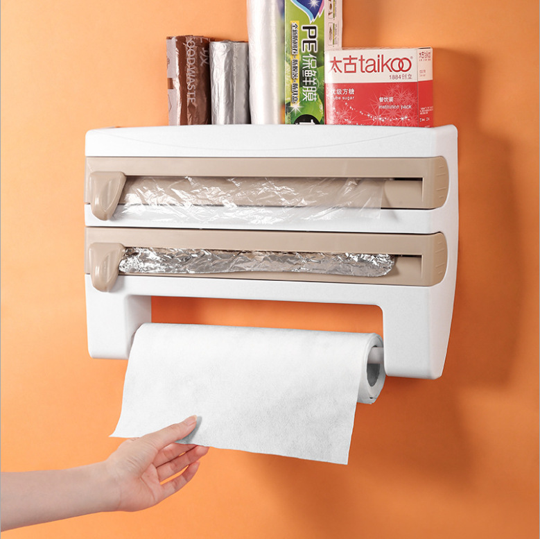 Kitchen clingfilm storage rack with cutter aluminum foil grill paper storage rack Tissue rack towel rack