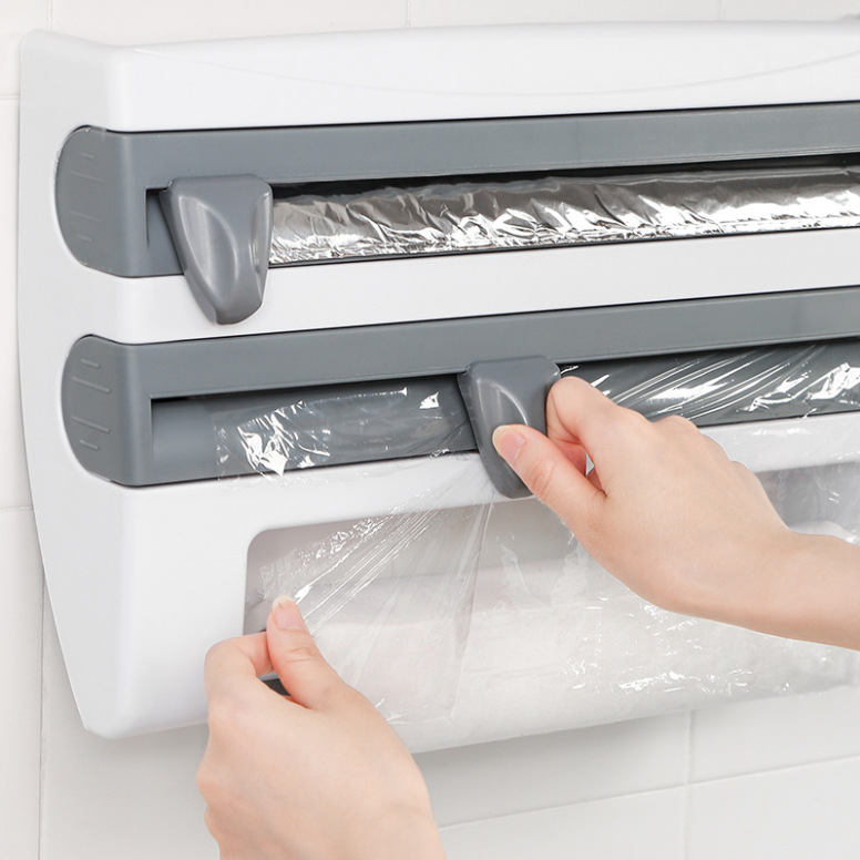 Kitchen clingfilm storage rack with cutter aluminum foil grill paper storage rack Tissue rack towel rack